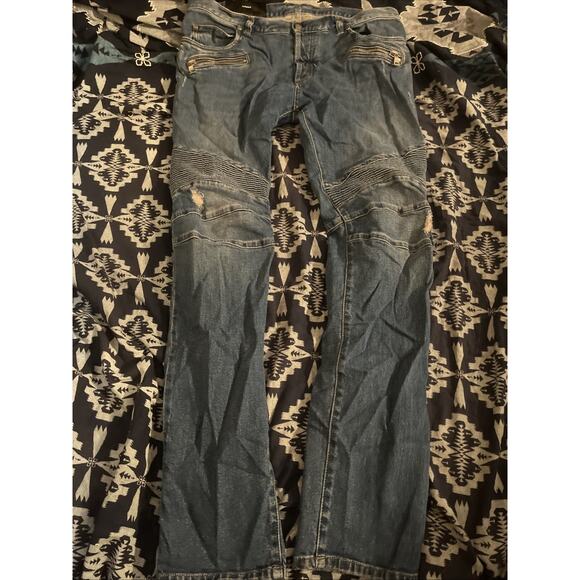 Balmain Paris Men’s Biker Denim Jeans Blue Size 34 pants Motorcycle - Picture 1 of 13